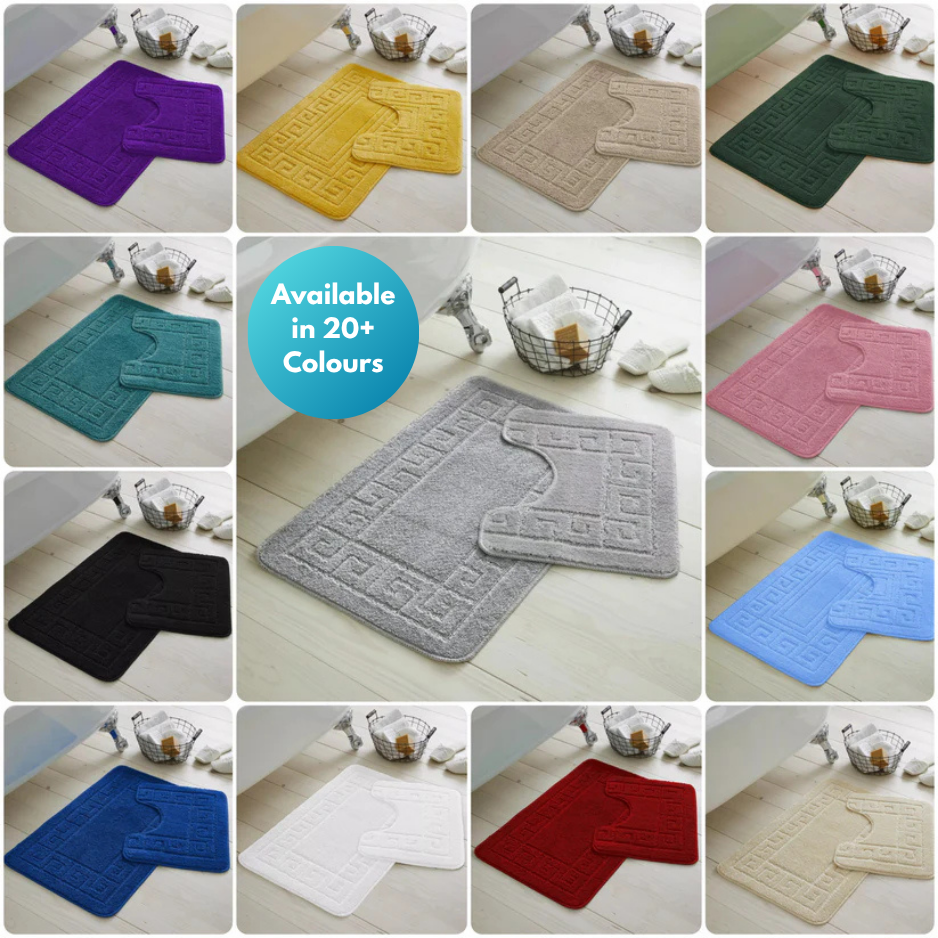 Jacquard 2pc Greek Border Non-Slip Bath Mat and Pedestal Set