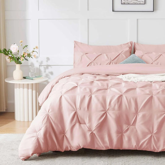 Pale Pink Pintuck Pinch Pleat Duvet Cover & Pillowcase Set