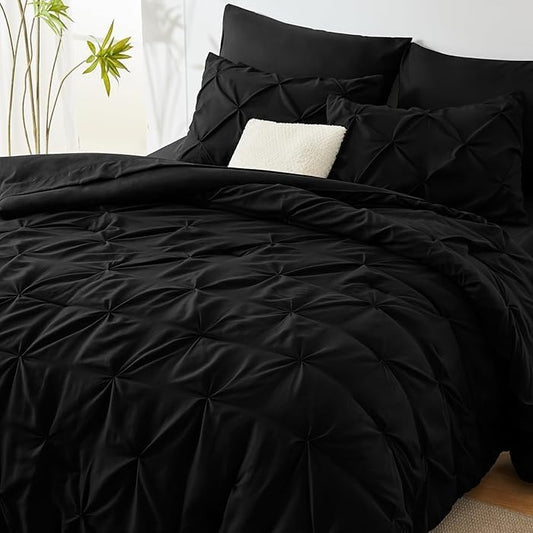Black Pintuck Pinch Pleat Duvet Cover & Pillowcase Set