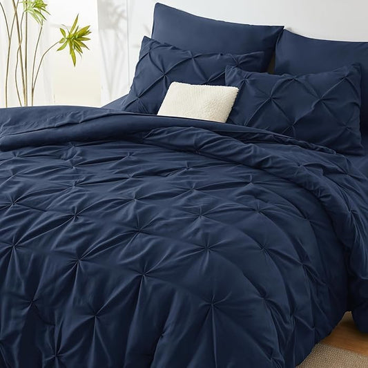 Navy Pintuck Pinch Pleat Duvet Cover & Pillowcase Set