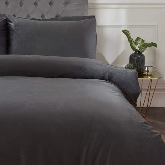 Charcoal Matt Velvet Duvet Cover & Pillowcase Set