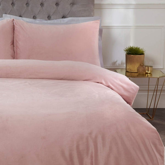 Blush Pink Matt Velvet Duvet Cover & Pillowcase Set