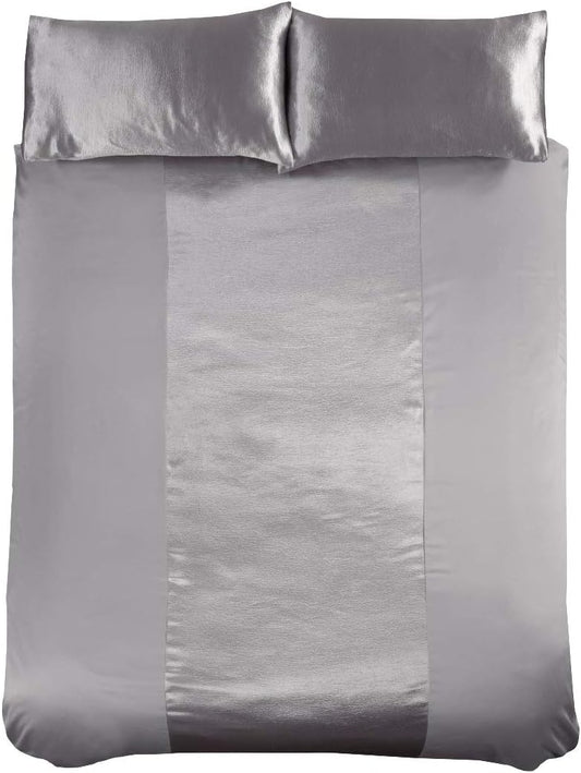 Grey Satin Stripe Duvet Cover Set