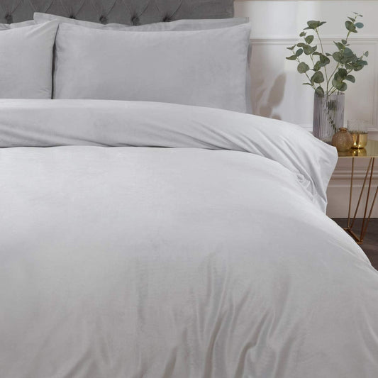 Silver Matt Velvet Duvet Cover & Pillowcase Set