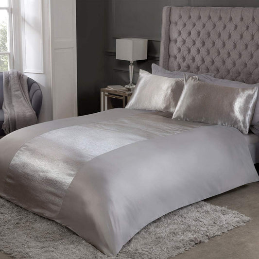 Grey Satin Stripe Duvet Cover Set