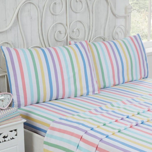 Candy Stripe Flannelette Brushed Cotton Sheet Set