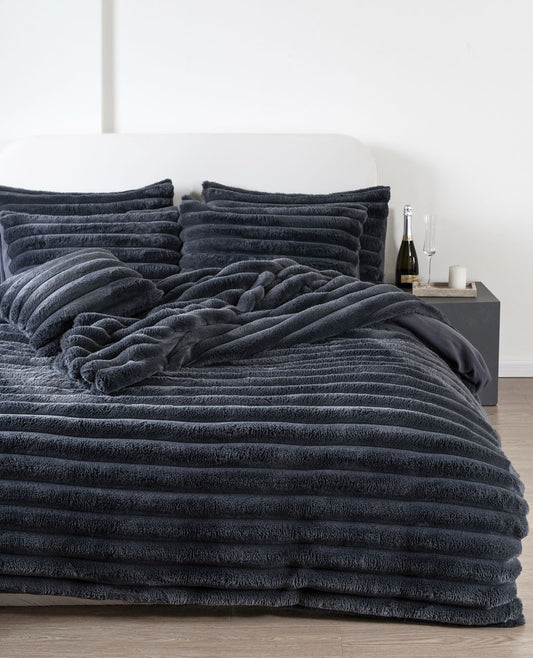 Chunky Cord Teddy Fleece Duvet Set Charcoal