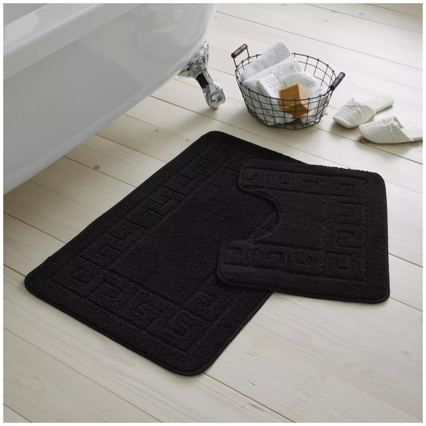 Jacquard 2pc Greek Border Non-Slip Bath Mat and Pedestal Set