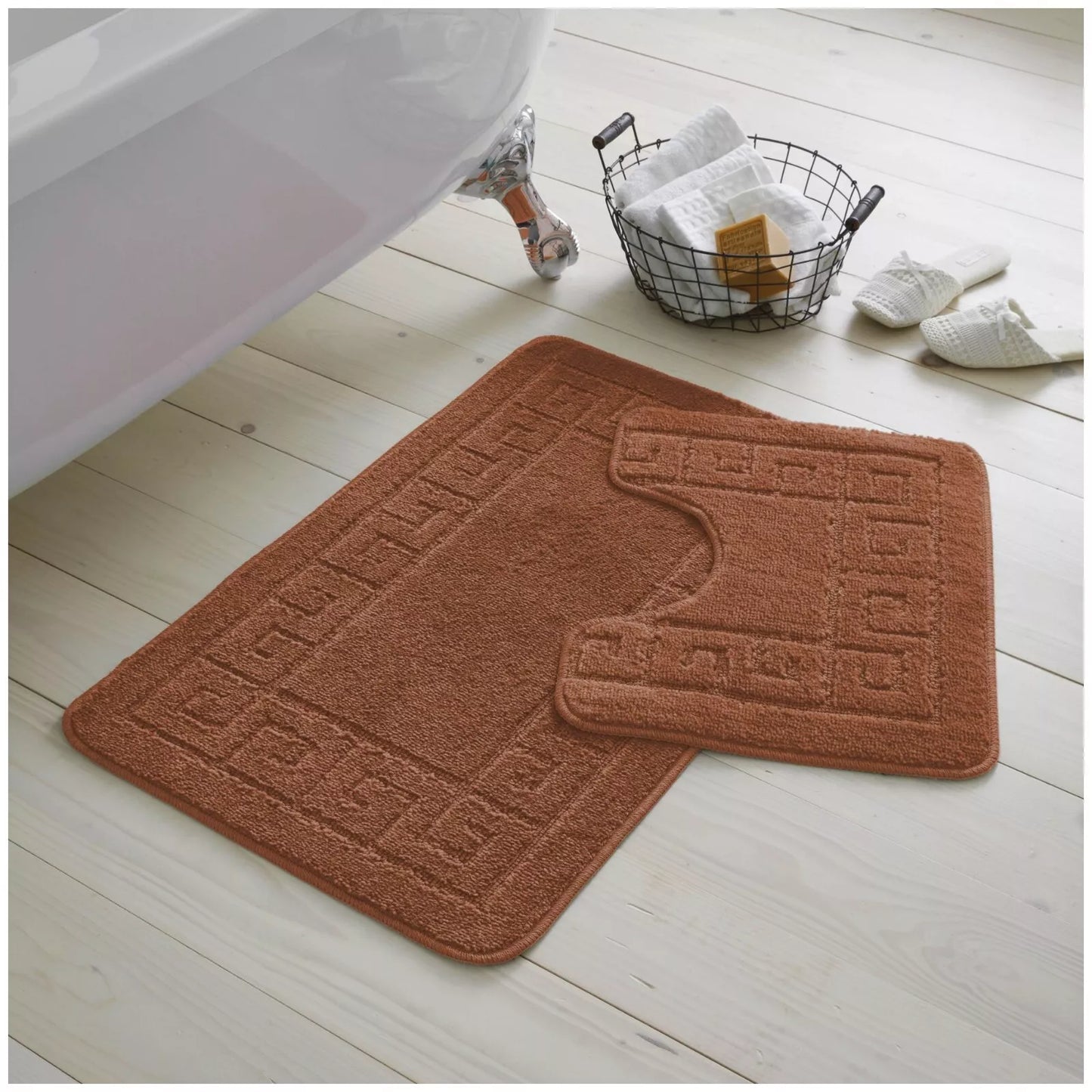 Jacquard 2pc Greek Border Non-Slip Bath Mat and Pedestal Set