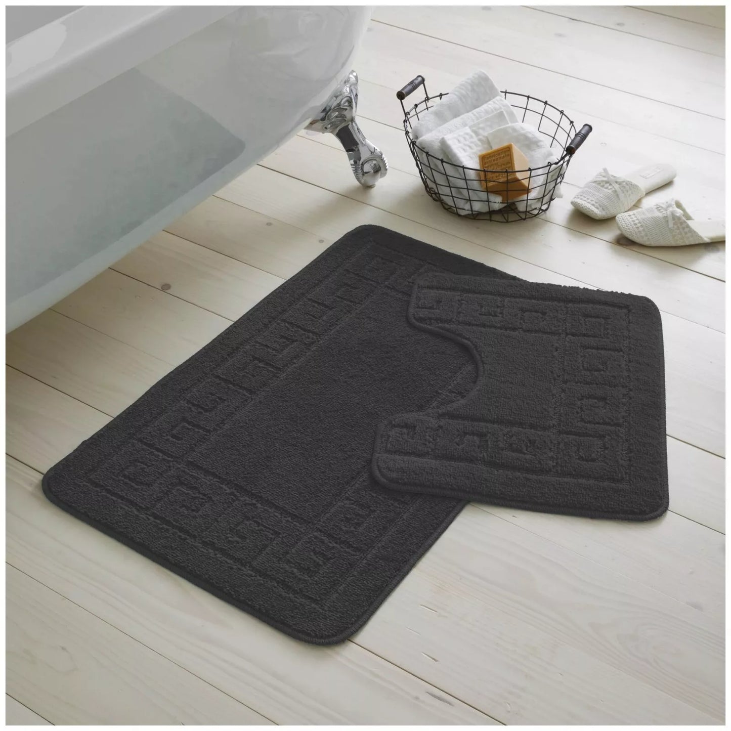 Jacquard 2pc Greek Border Non-Slip Bath Mat and Pedestal Set