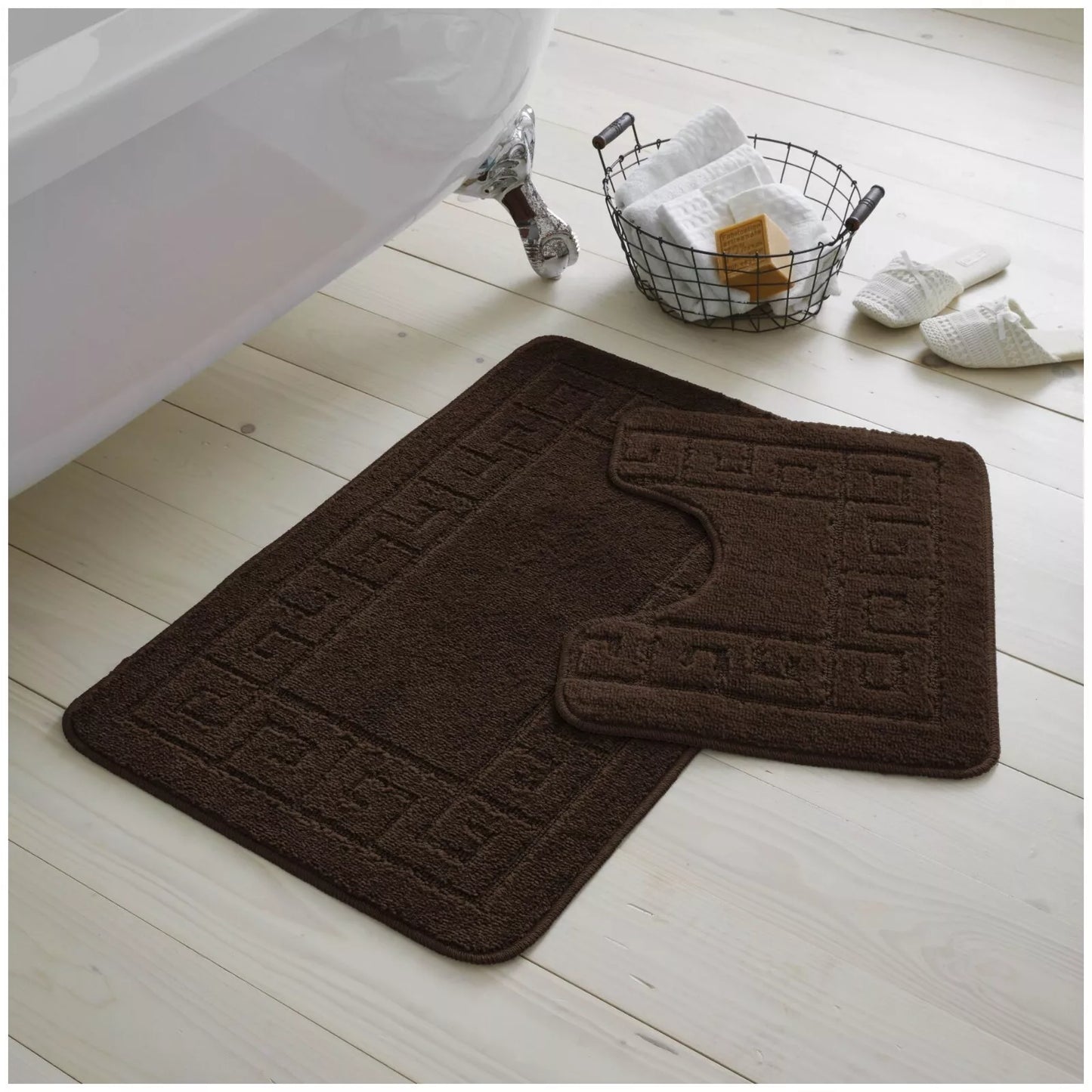 Jacquard 2pc Greek Border Non-Slip Bath Mat and Pedestal Set