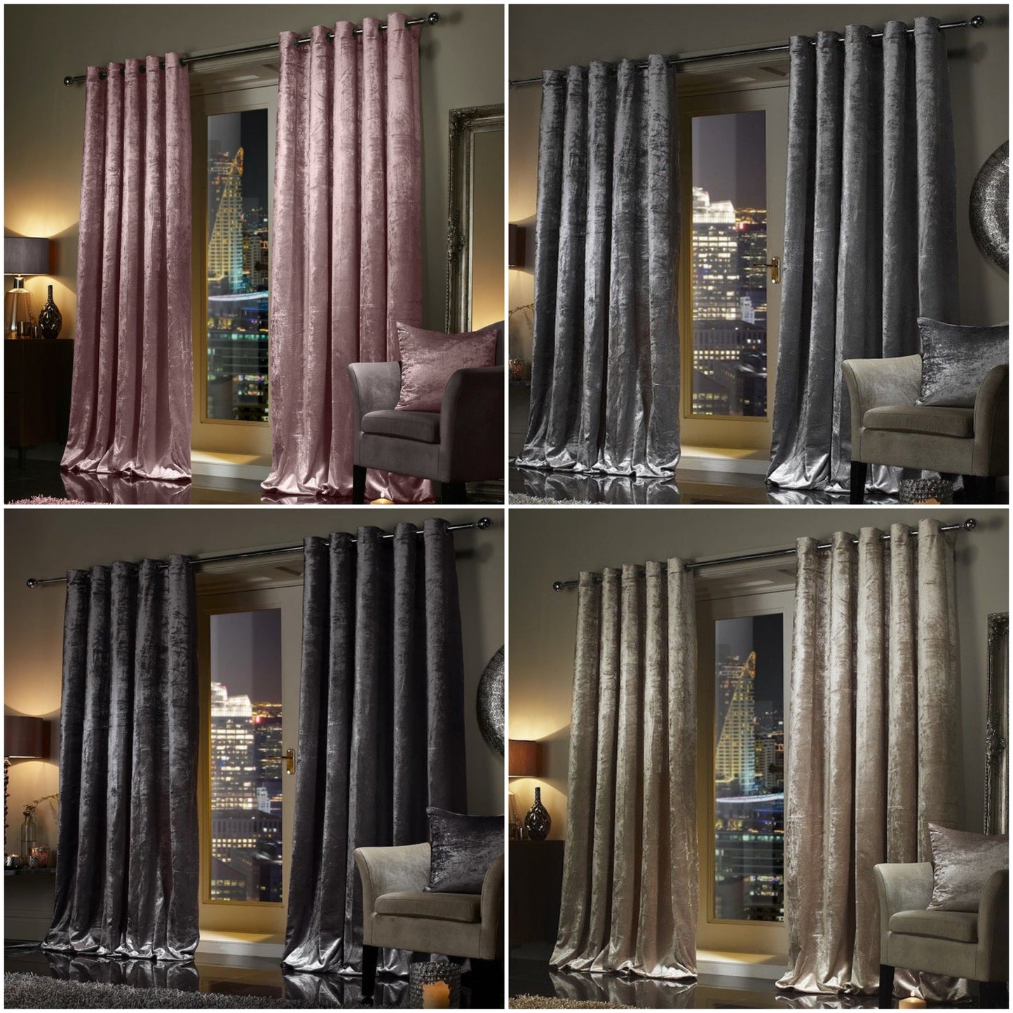 Luxury Crushed Velvet Lined Curtain Pair