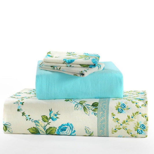 Teal Floral Flannelette Brushed Cotton Thermal Sheet Set
