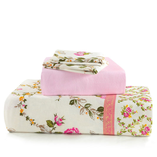 Pink Floral Flannelette Brushed Cotton Thermal Sheet Set