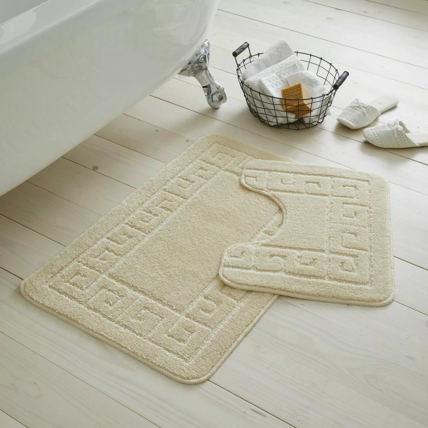 Jacquard 2pc Greek Border Non-Slip Bath Mat and Pedestal Set