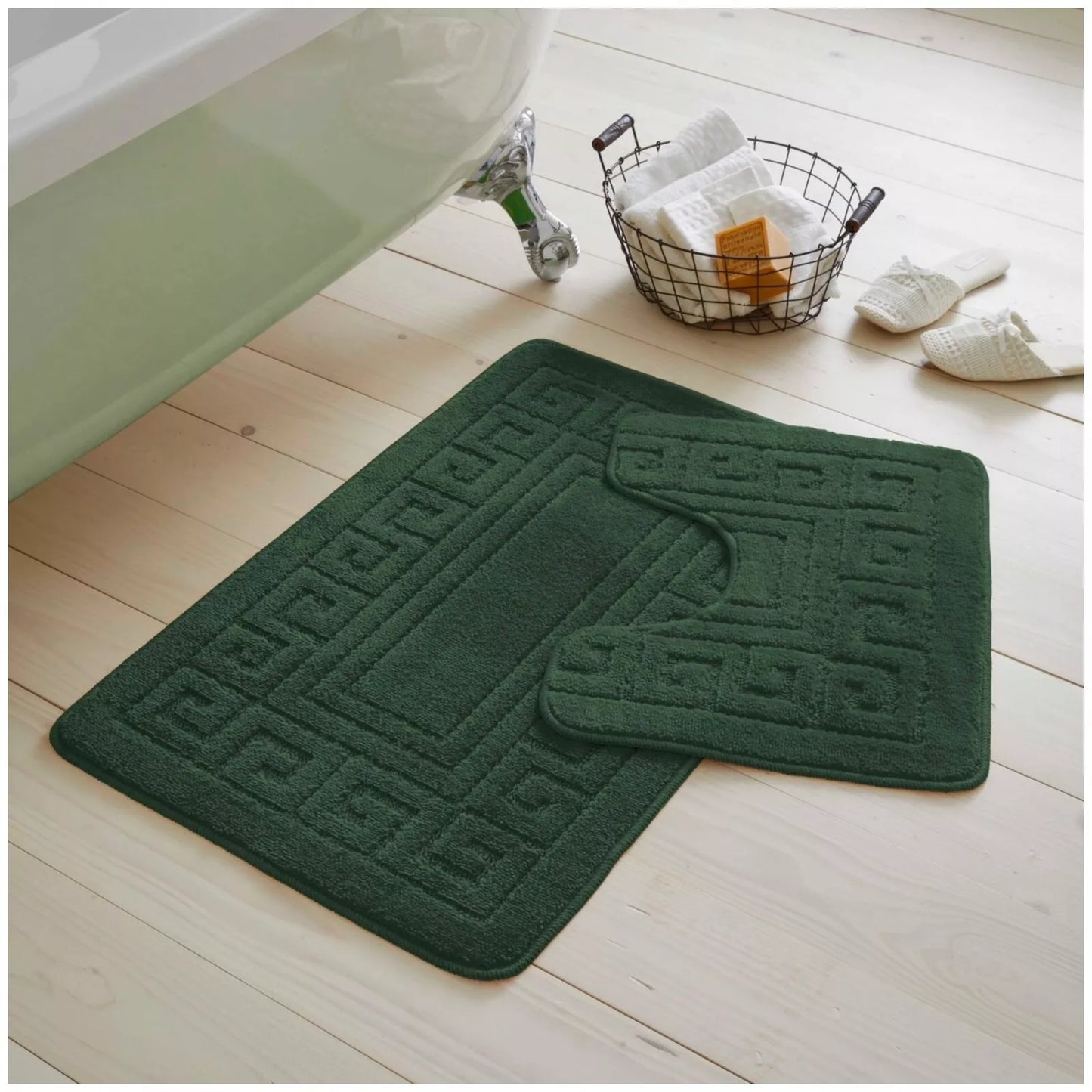 Jacquard 2pc Greek Border Non-Slip Bath Mat and Pedestal Set
