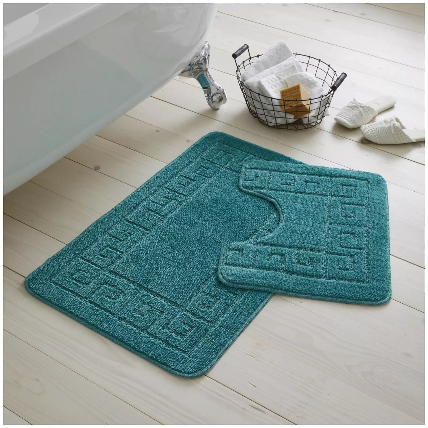 Jacquard 2pc Greek Border Non-Slip Bath Mat and Pedestal Set