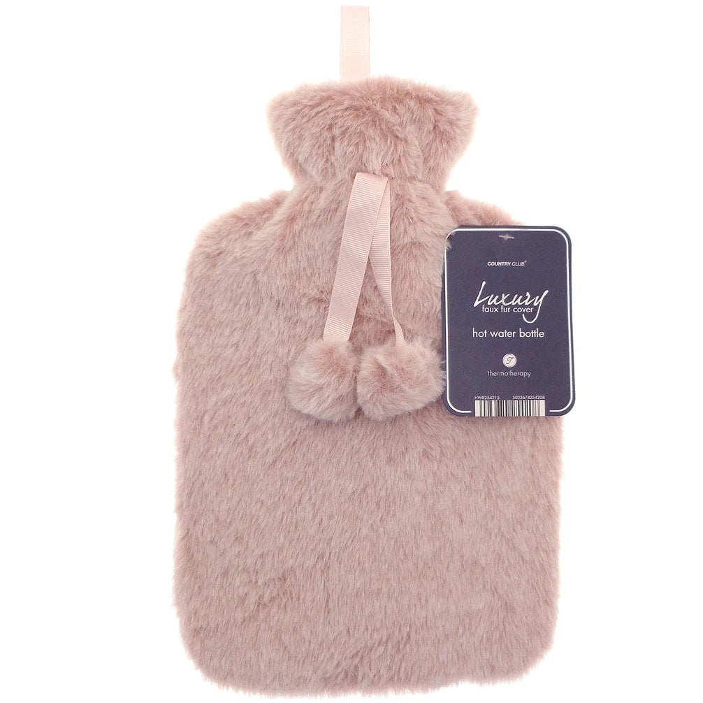 Blush Pink Tipped Faux Fur 2L Hot Water Bottle