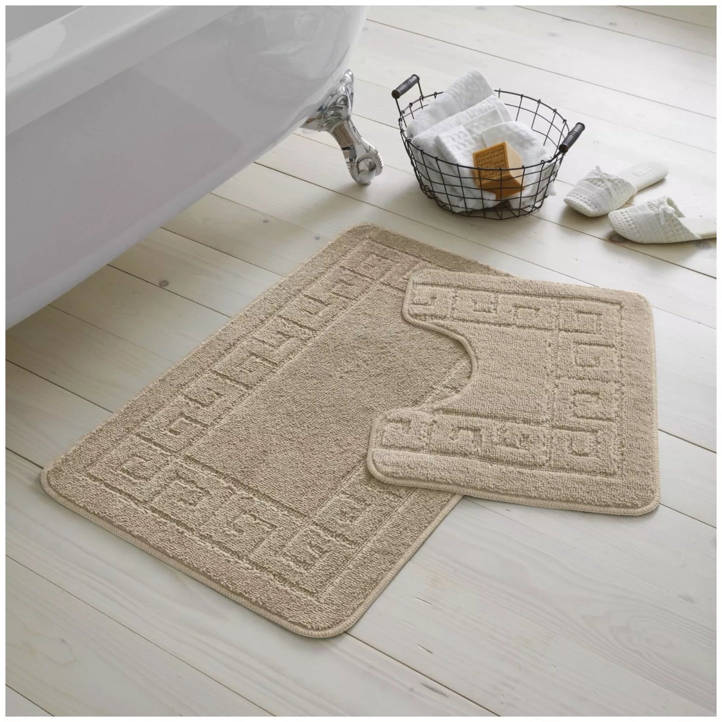 Jacquard 2pc Greek Border Non-Slip Bath Mat and Pedestal Set