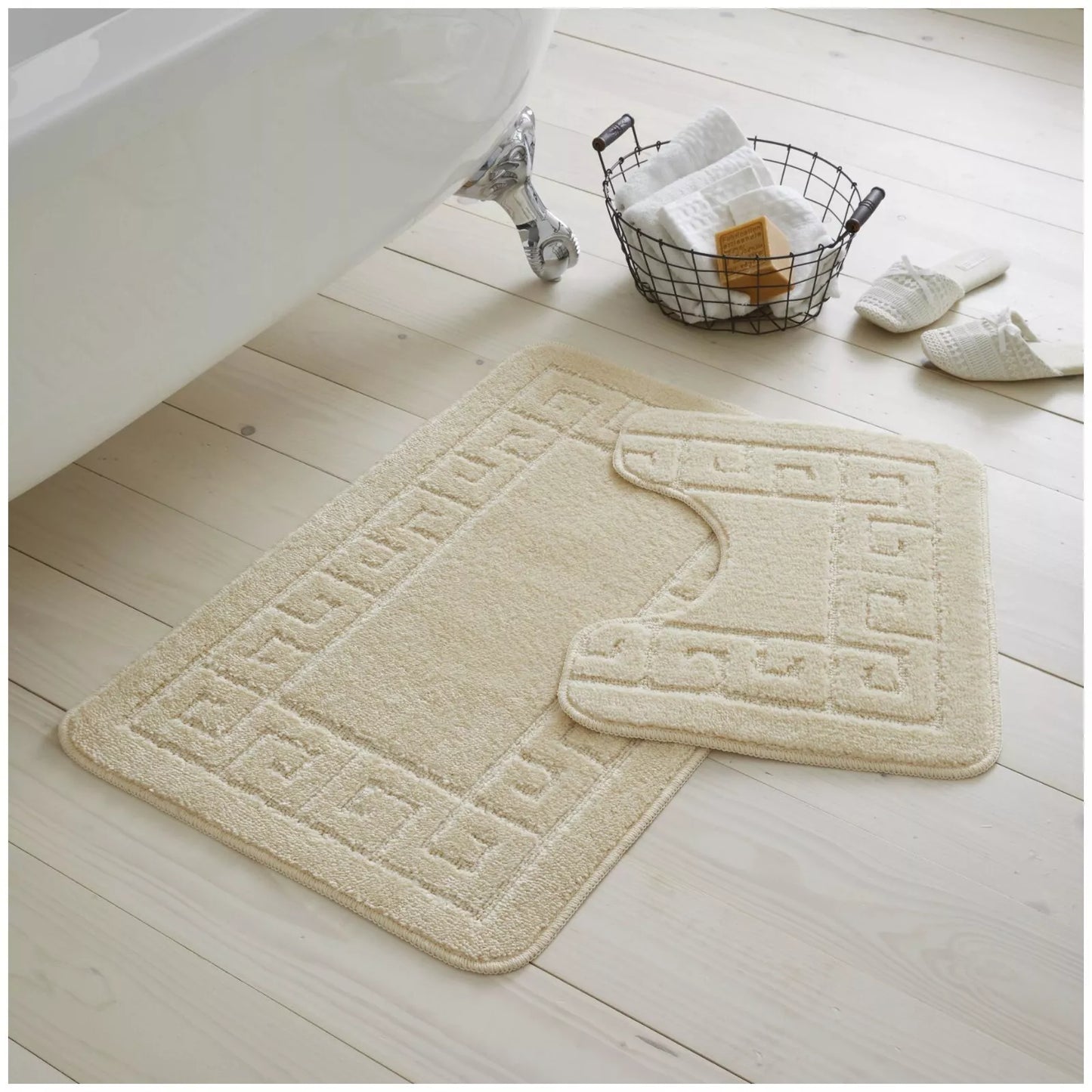 Jacquard 2pc Greek Border Non-Slip Bath Mat and Pedestal Set