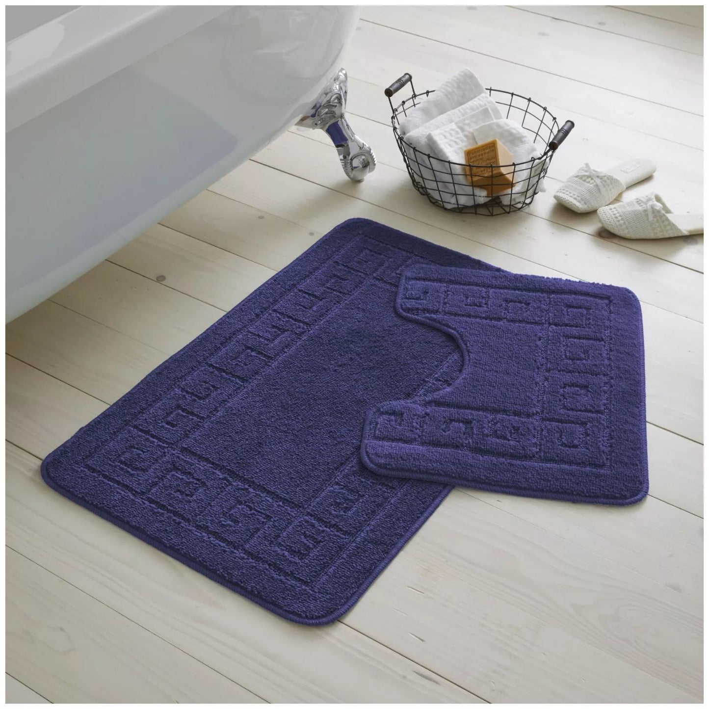 Jacquard 2pc Greek Border Non-Slip Bath Mat and Pedestal Set