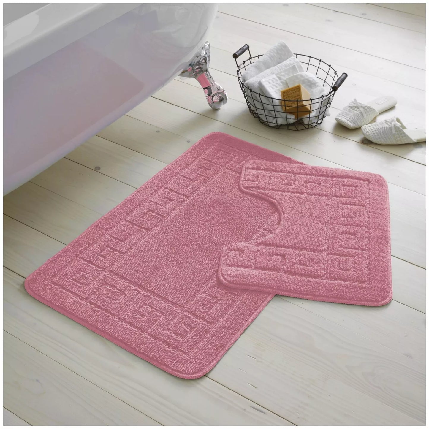 Jacquard 2pc Greek Border Non-Slip Bath Mat and Pedestal Set