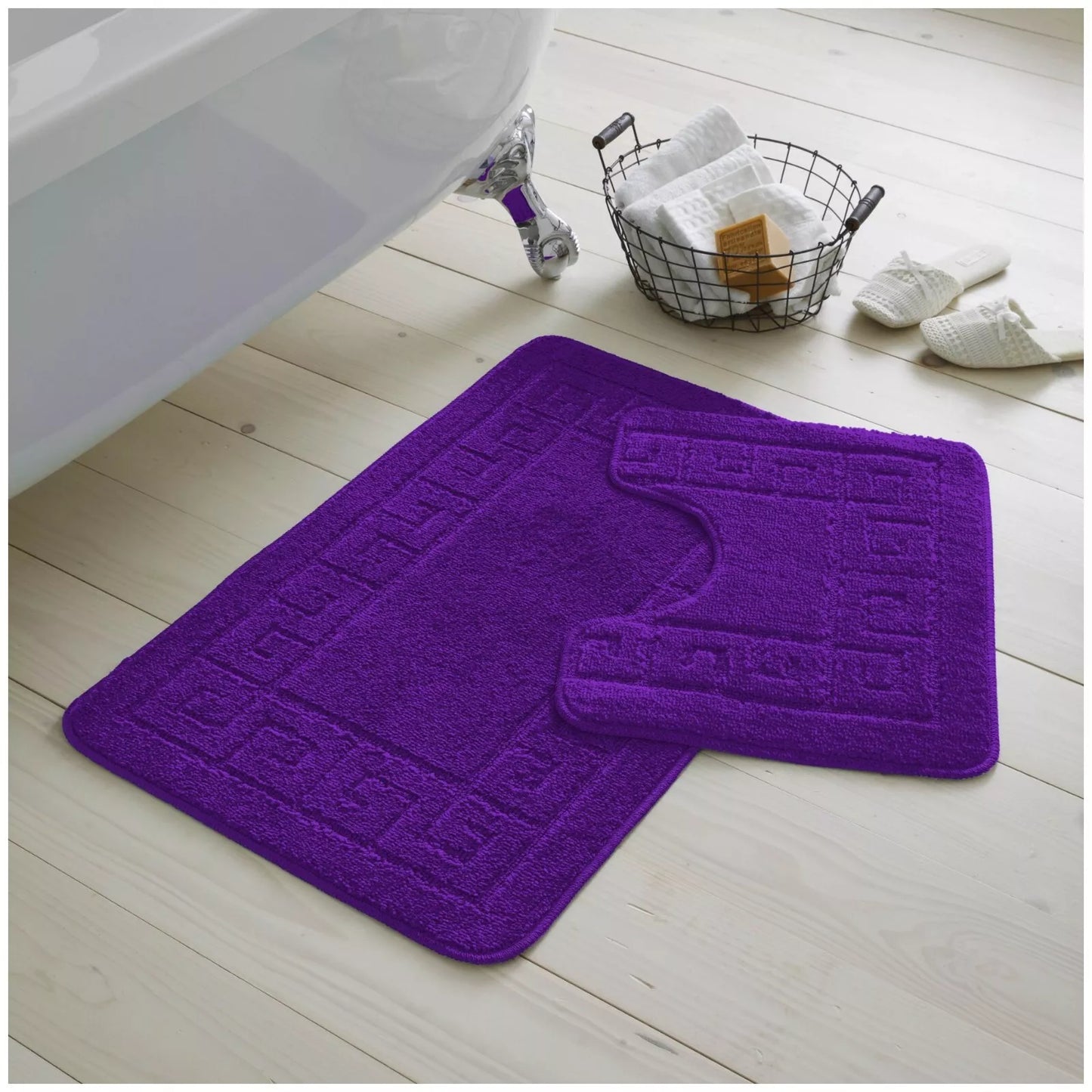 Jacquard 2pc Greek Border Non-Slip Bath Mat and Pedestal Set
