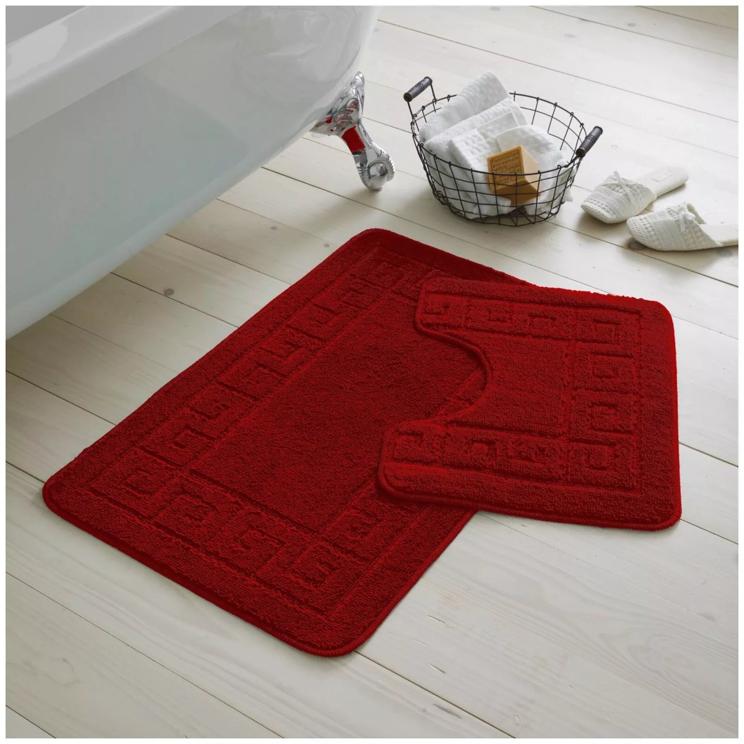 Jacquard 2pc Greek Border Non-Slip Bath Mat and Pedestal Set