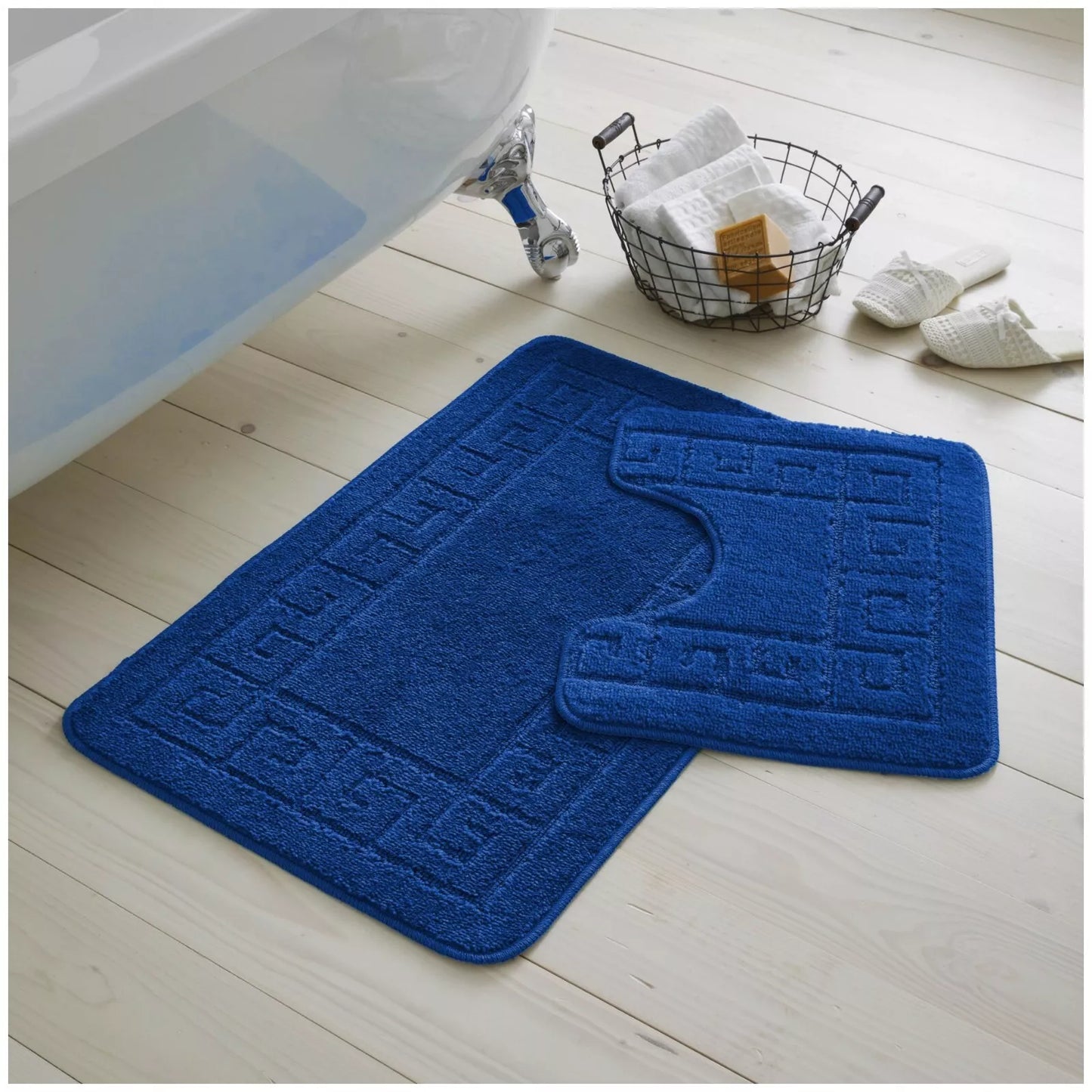 Jacquard 2pc Greek Border Non-Slip Bath Mat and Pedestal Set