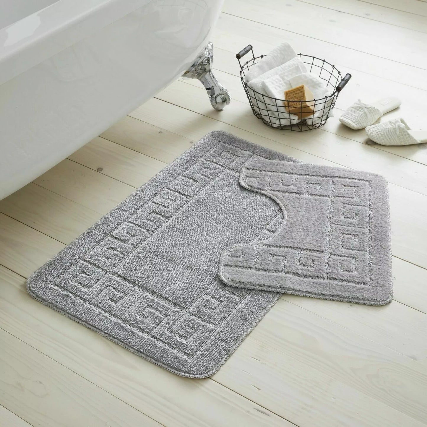 Jacquard 2pc Greek Border Non-Slip Bath Mat and Pedestal Set