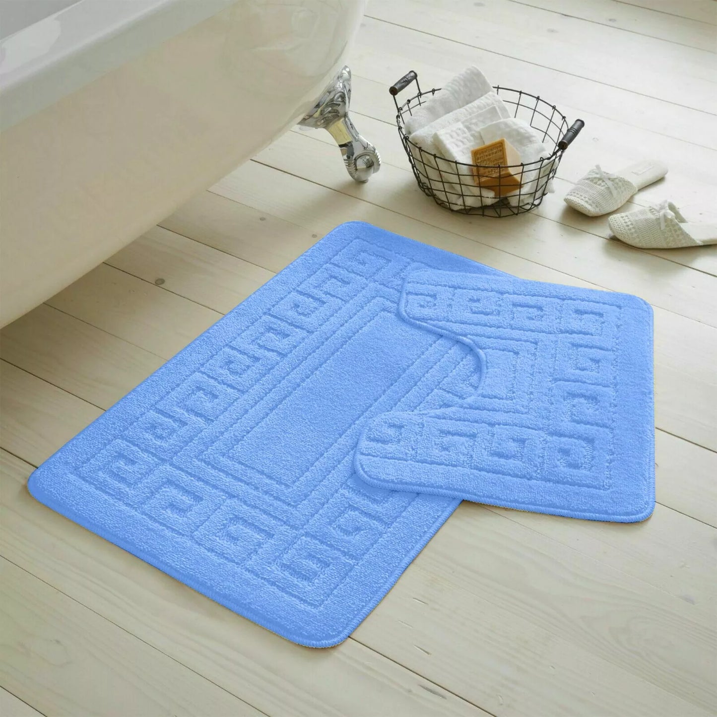 Jacquard 2pc Greek Border Non-Slip Bath Mat and Pedestal Set