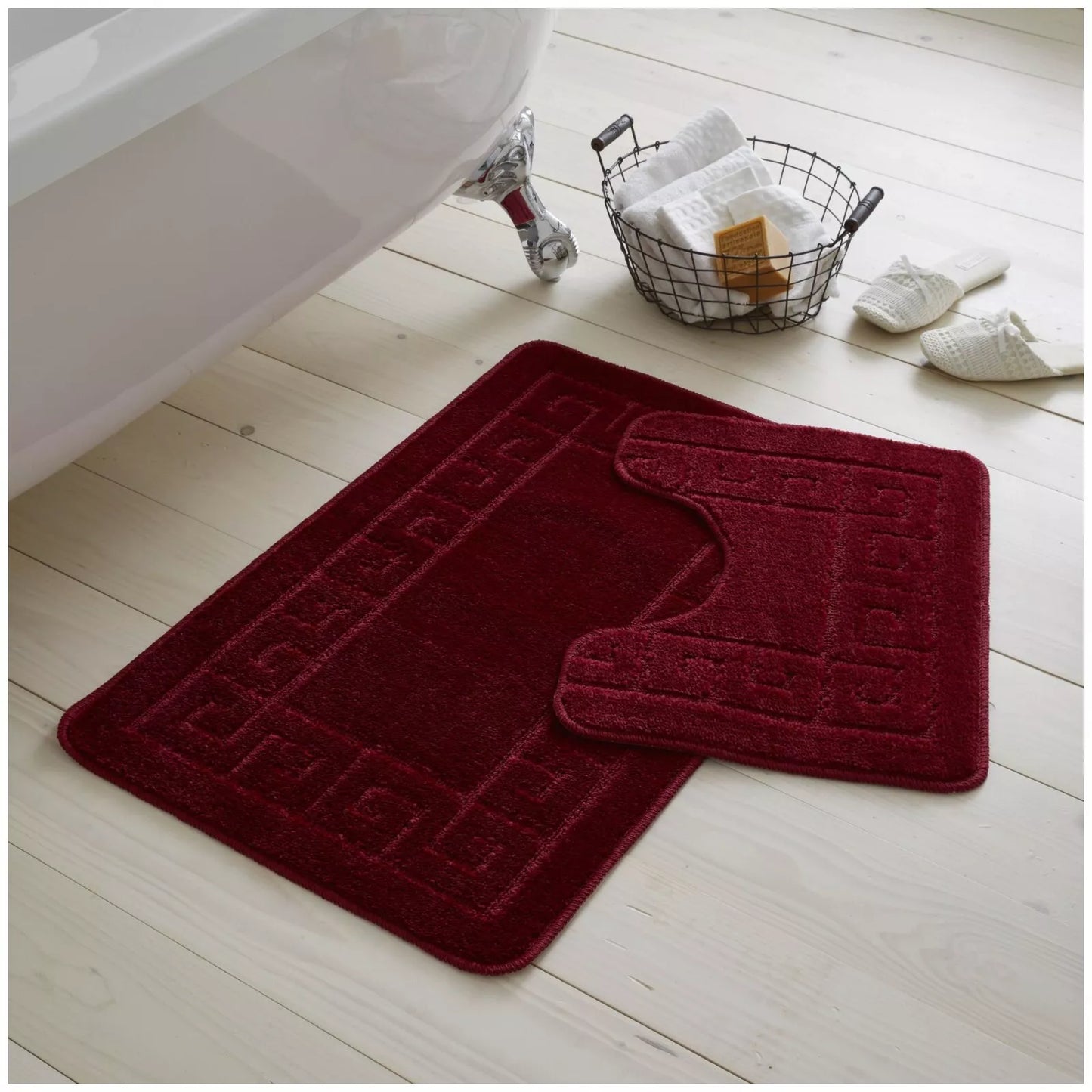 Jacquard 2pc Greek Border Non-Slip Bath Mat and Pedestal Set
