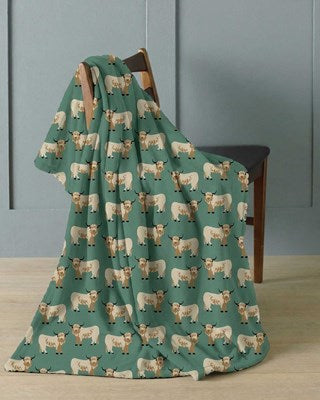 Highland Cow Blanket Flannel Throw - Green