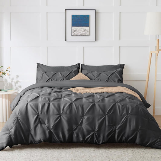 Charcoal Pintuck Pinch Pleat Duvet Cover & Pillowcase Set