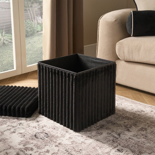 Ribbed Cube Storage Ottoman Box
