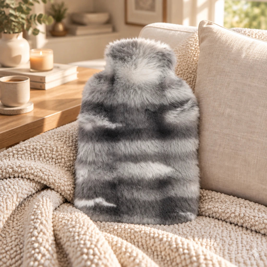 Pebble Ombre Faux Fur 2L Hot Water Bottle - Grey