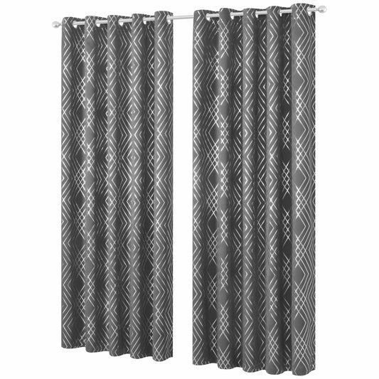 Charcoal and Silver Geo Sparkle Blackout Eyelet Curtain Pair