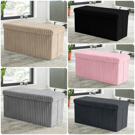 Ribbed Rectangle Storage Ottoman Box