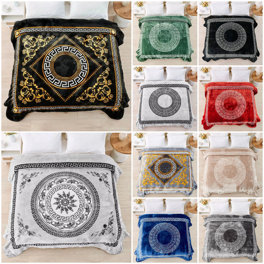 Luxury Greek Key Faux Fur Mink Blanket