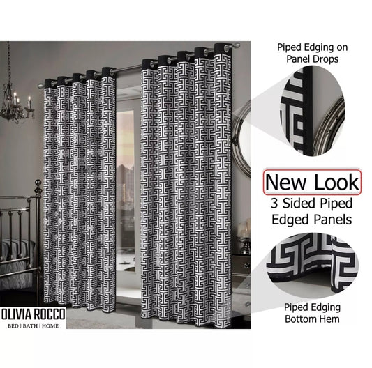 Milano Greek Key Thermal Blackout Eyelet Curtain Pair