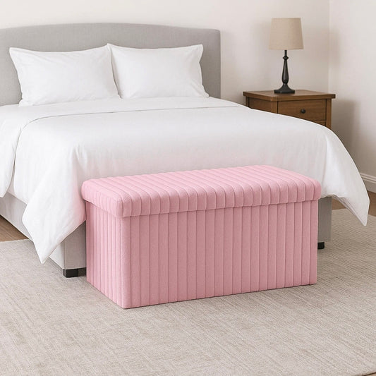Ribbed Rectangle Storage Ottoman Box