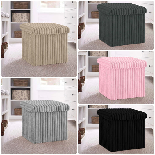 Ribbed Cube Storage Ottoman Box