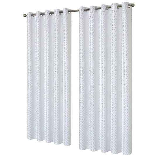 White and Silver Geo Sparkle Blackout Eyelet Curtain Pair