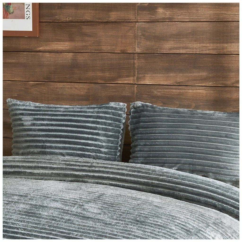Chunky Rib Teddy Fleece Duvet Set Charcoal