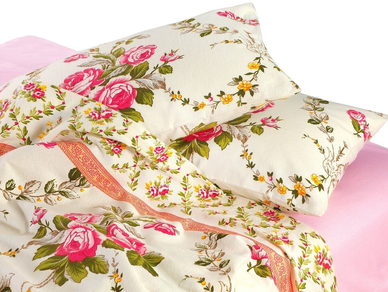 Pink Floral Flannelette Brushed Cotton Thermal Sheet Set