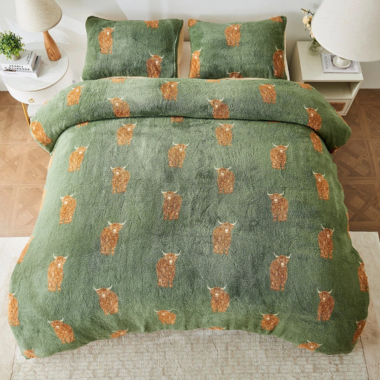 Highland Cow Teddy Duvet Set With Reversible Sherpa Fleece Fur