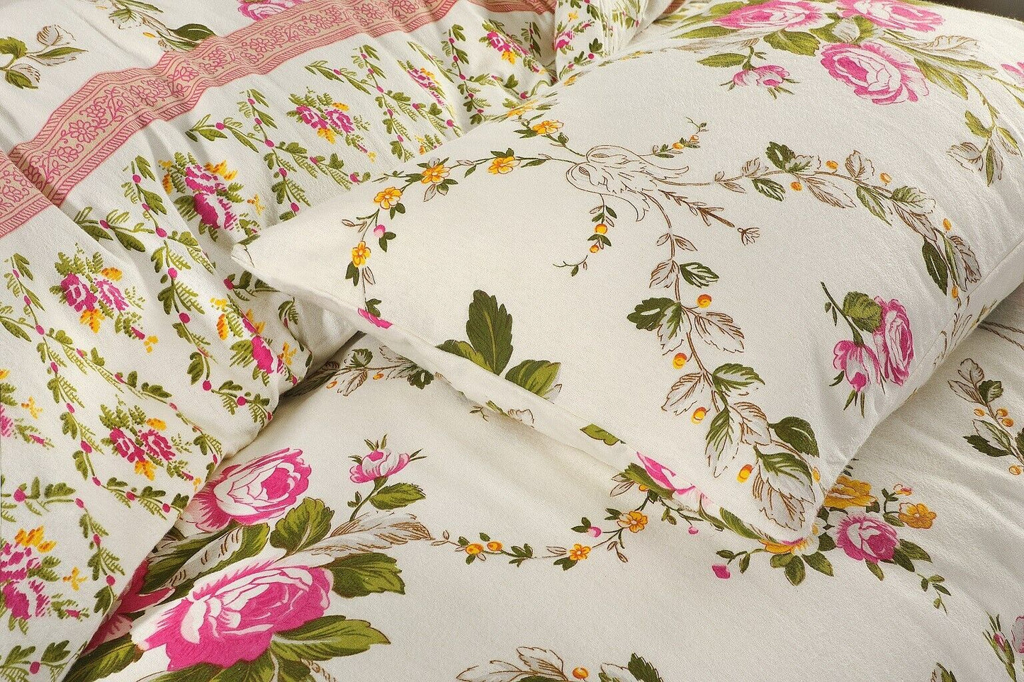 Pink Floral Flannelette Brushed Cotton Thermal Sheet Set