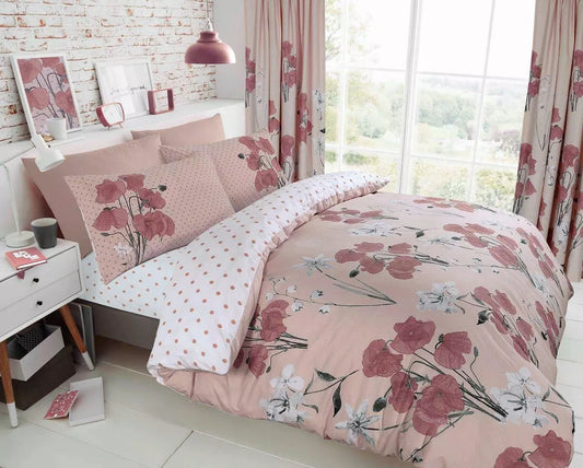 Pale Pink Poppy Floral Reversible Duvet Set