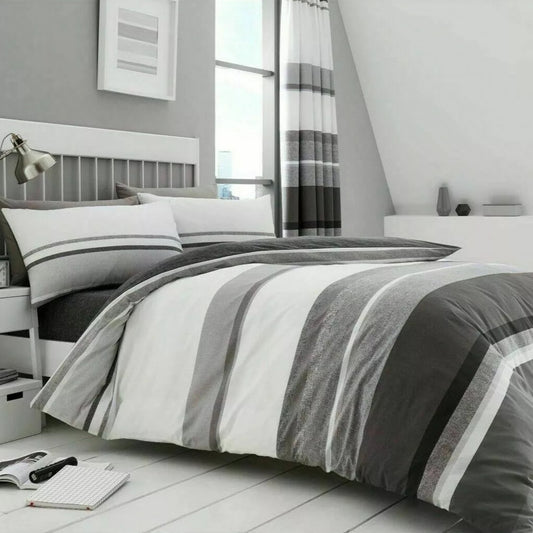 Hudson Grey Stripe Reversible Duvet Set
