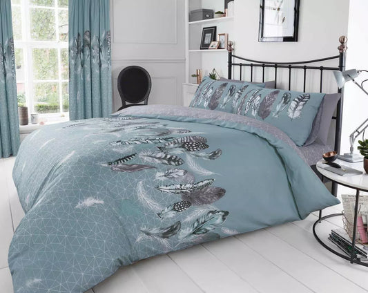 Duck Egg Feathers Reversible Duvet Set